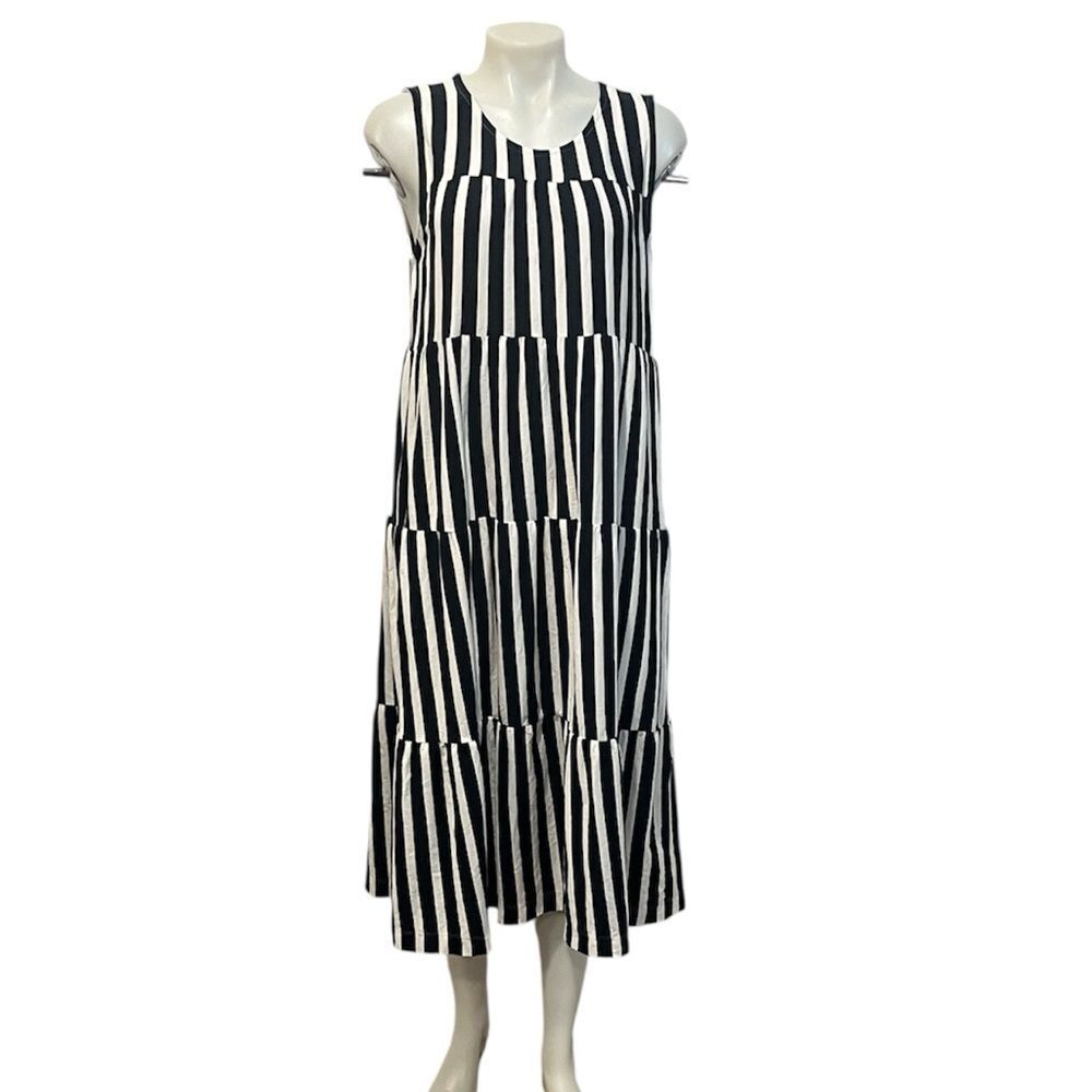 J.Crew navy white stripe tiered cotton midi dress size medium